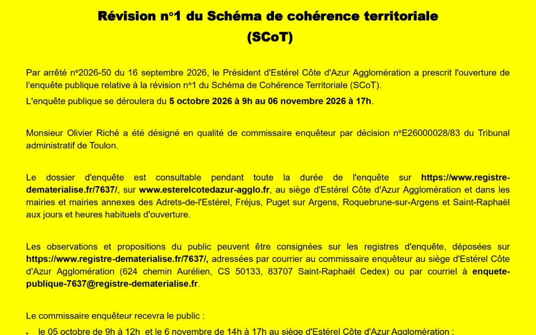 Enquête publique sur la révision du Schéma de Cohérence Territoriale (SCoT)